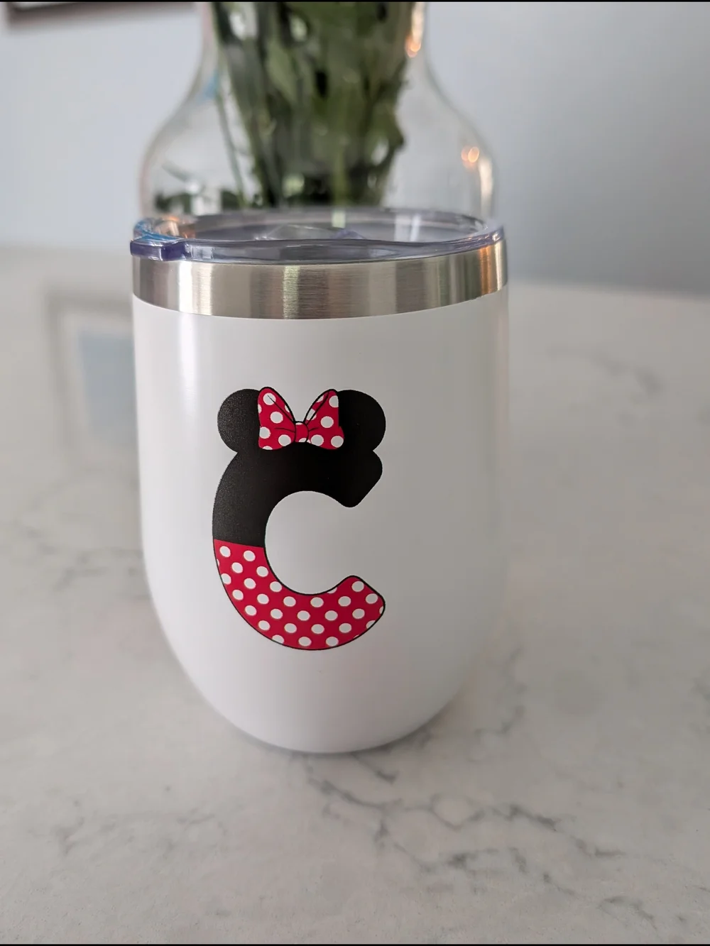 Mini Mouse Themed White Stemless Tumbler with Red Polka Dot Accent